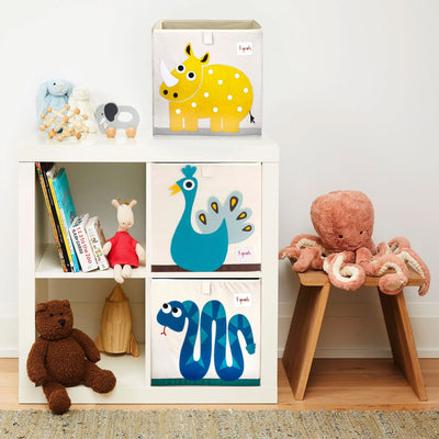 3 Sprouts Children's Foldable Fabric Storage Cube Box Soft Toy Bin, Yellow Rhino - VMInnovations