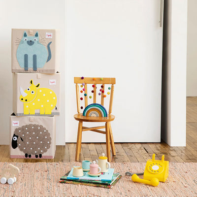3 Sprouts Children's Foldable Fabric Storage Cube Box Soft Toy Bin, Yellow Rhino - VMInnovations
