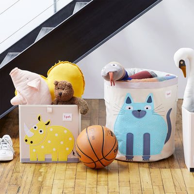3 Sprouts Children's Foldable Fabric Storage Cube Box Soft Toy Bin, Yellow Rhino - VMInnovations
