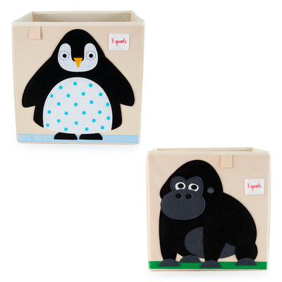 3 Sprouts Children's Fabric Storage Cube Bundle w/ Gorilla and Penguin (2 Pack)