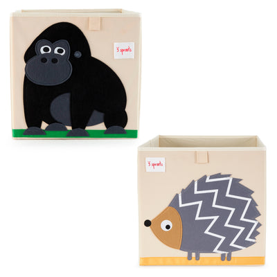 3 Sprouts Children's Fabric Storage Cube Bundle w/ Gorilla and Hedgehog (2 Pack)