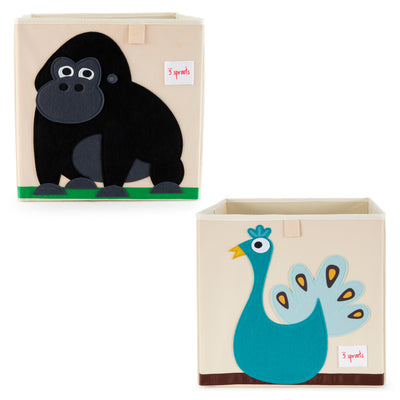 3 Sprouts Children's Fabric Storage Cube Bundle w/ Gorilla and Peacock (2 Pack)