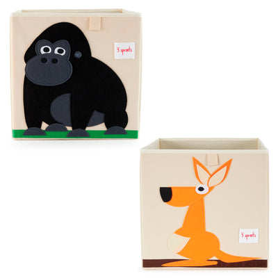 3 Sprouts Children's Fabric Storage Cube Bundle w/ Gorilla and Kangaroo (2 Pack) - VMInnovations