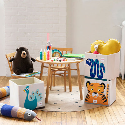 3 Sprouts Foldable Fabric Storage Cube Box Soft Toy Bin, Owl & Peacock (2 Pack)