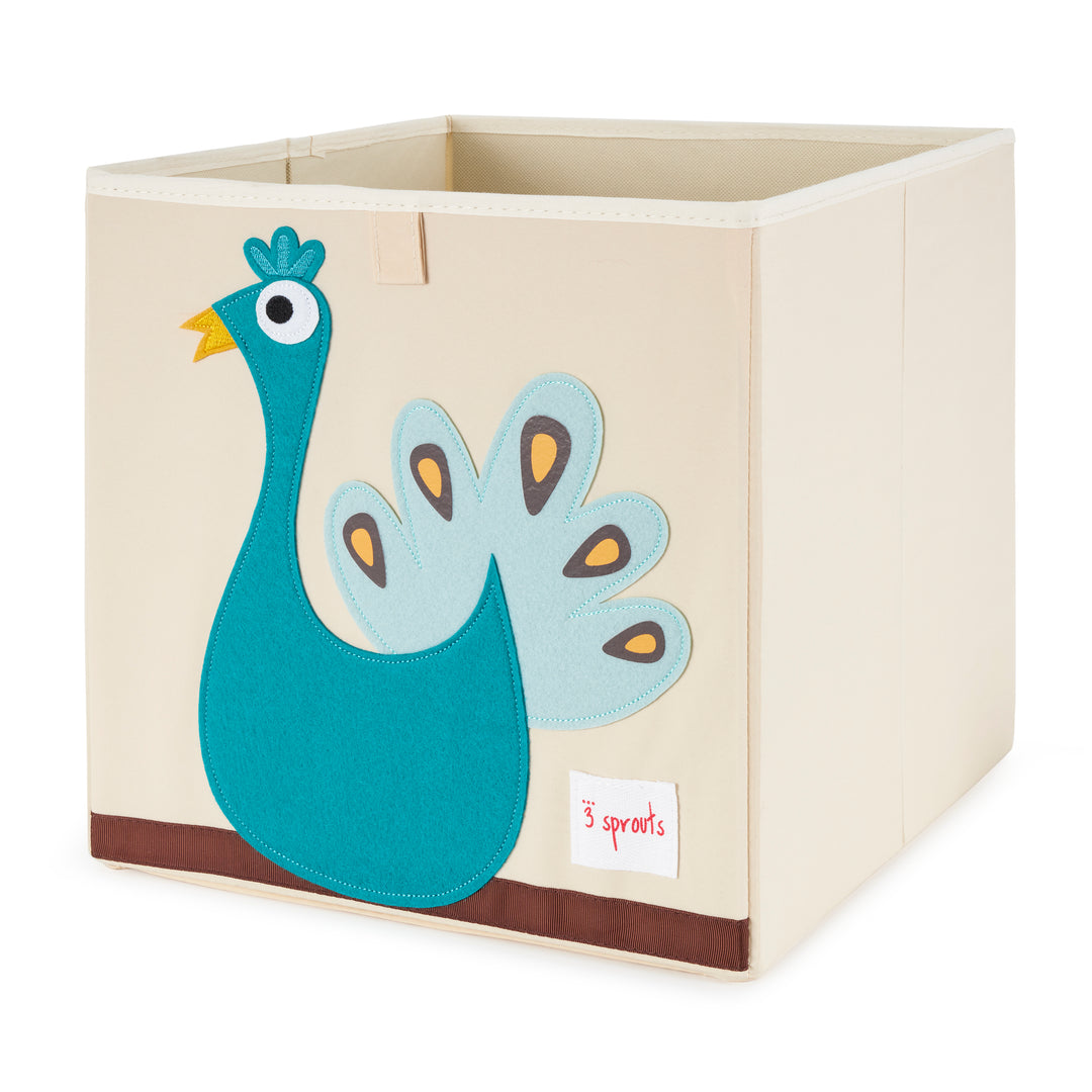 3 Sprouts Children's Fabric Storage Cube Box Soft Toy Bin, Peacock (Open Box)