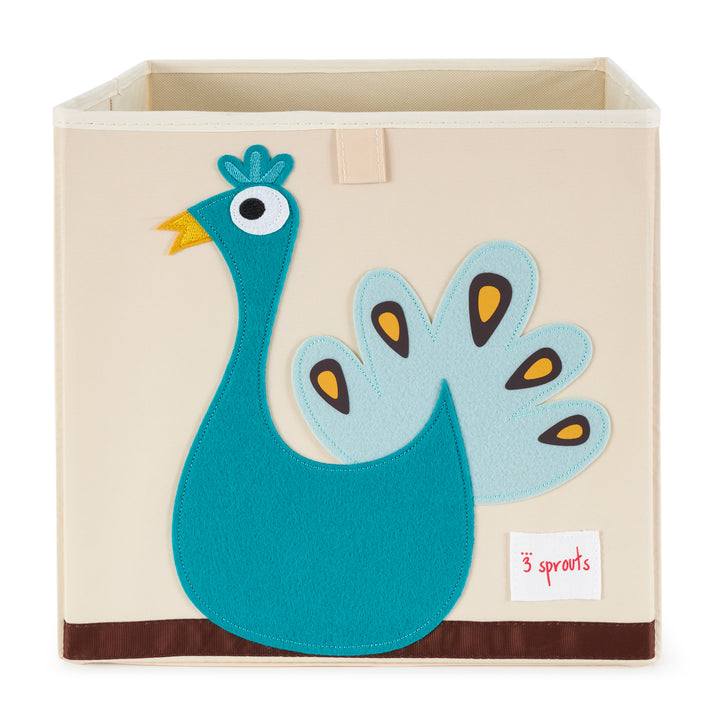 3 Sprouts Children's Fabric Storage Cube Box Soft Toy Bin, Peacock (Open Box)