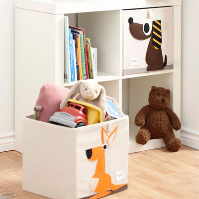 3 Sprouts Children's Foldable Fabric Storage Cube Box Soft Toy Bin, Kangaroo - VMInnovations