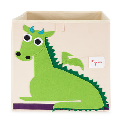 3 Sprouts Kids Childrens Foldable Felt Storage Cube Bin Box, Green Dragon - VMInnovations