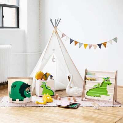 3 Sprouts Kids Childrens Foldable Felt Storage Cube Bin Box, Green Dragon - VMInnovations