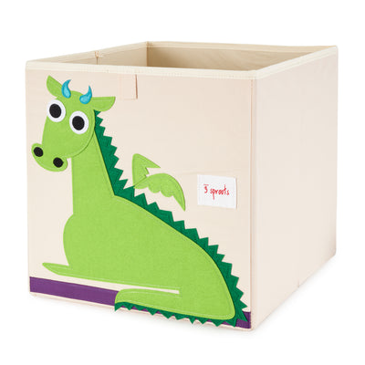 3 Sprouts Children's Fabric Storage Cube Bundle with Blue Cat and Green Dragon