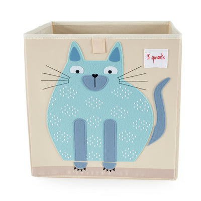 3 Sprouts Children's Foldable Fabric Storage Cube Box Soft Toy Bin, Blue Cat - VMInnovations
