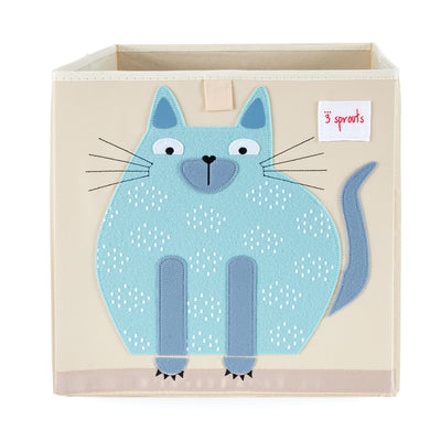 3 Sprouts Children's Fabric Storage Cube Bundle with Blue Cat and Pet Hedgehog - VMInnovations