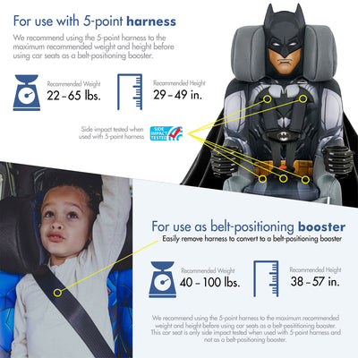 KidsEmbrace DC Comics Batman Combination 5 Point Harness Booster Car Seat, Gray - VMInnovations
