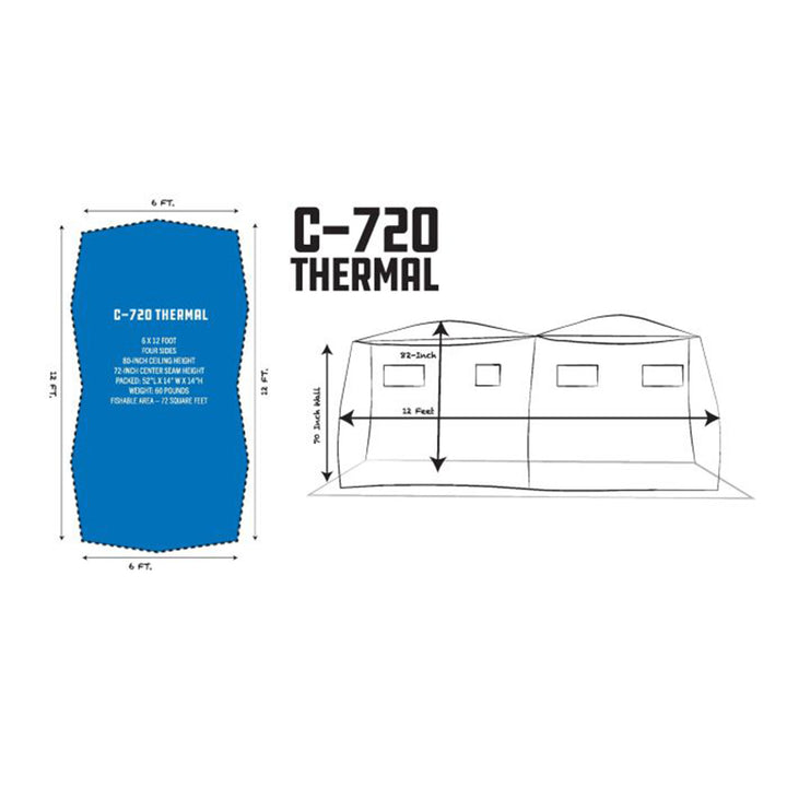 Portable 6 x 12 Ft C-720 Pop Up Ice Fishing Thermal Hub Shelter Tent (Open Box)