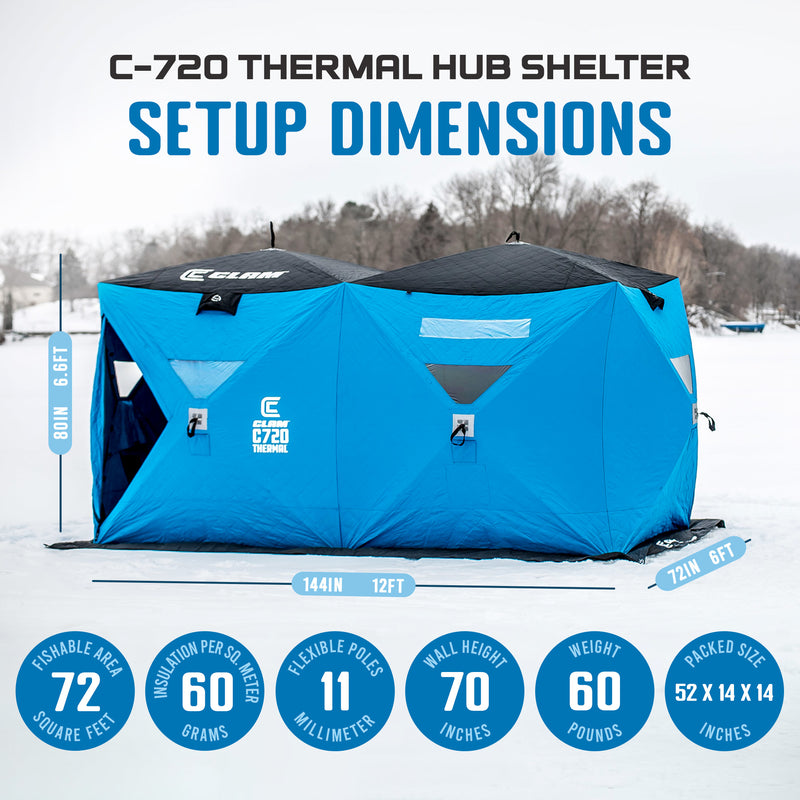 CLAM Portable 6 x 12 Ft C-720 Pop Up Ice Fishing Thermal Hub Shelter Tent (Used)