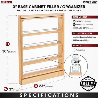Rev-A-Shelf 3" Pullout Base Filler Cabinet Rack w/ Soft-close, 432-BFBBSC-3C - VMInnovations
