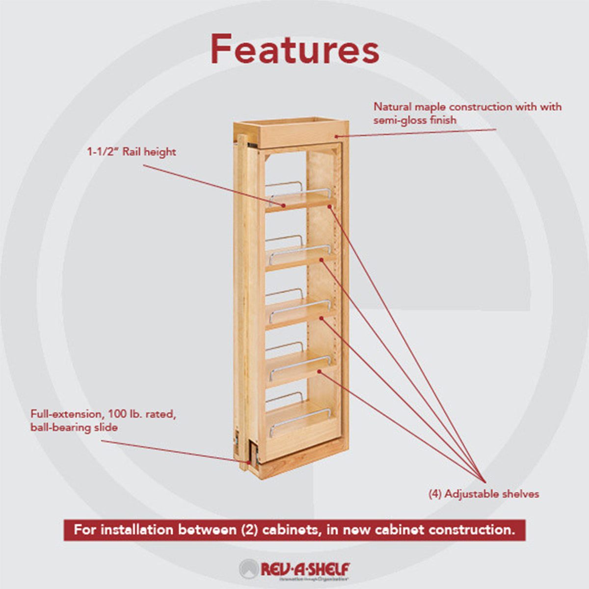 Rev-A-Shelf 432-WF36-6C 6"x36" Pullout Between Cabinet Wall Filler (Open Box)