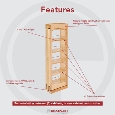 Rev-A-Shelf 432-WF36-6C 6"x36" Pullout Between Cabinet Wall Filler (Open Box)