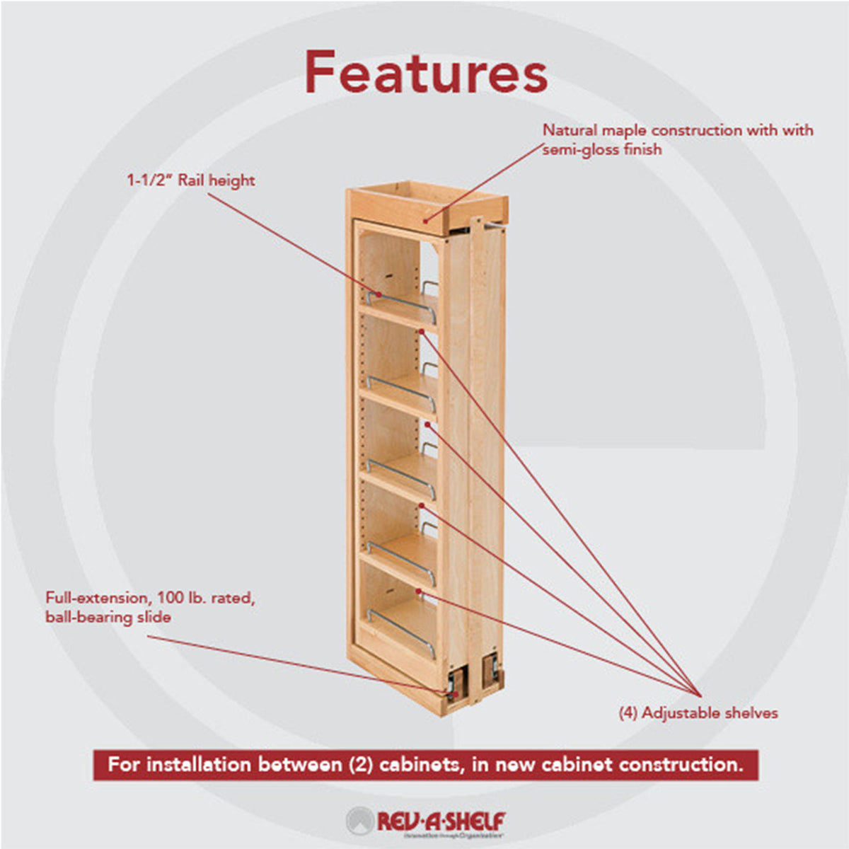Rev-A-Shelf 432-WF39-6C 6"x39" Pullout Between Cabinet Wall Filler Storage(Used)