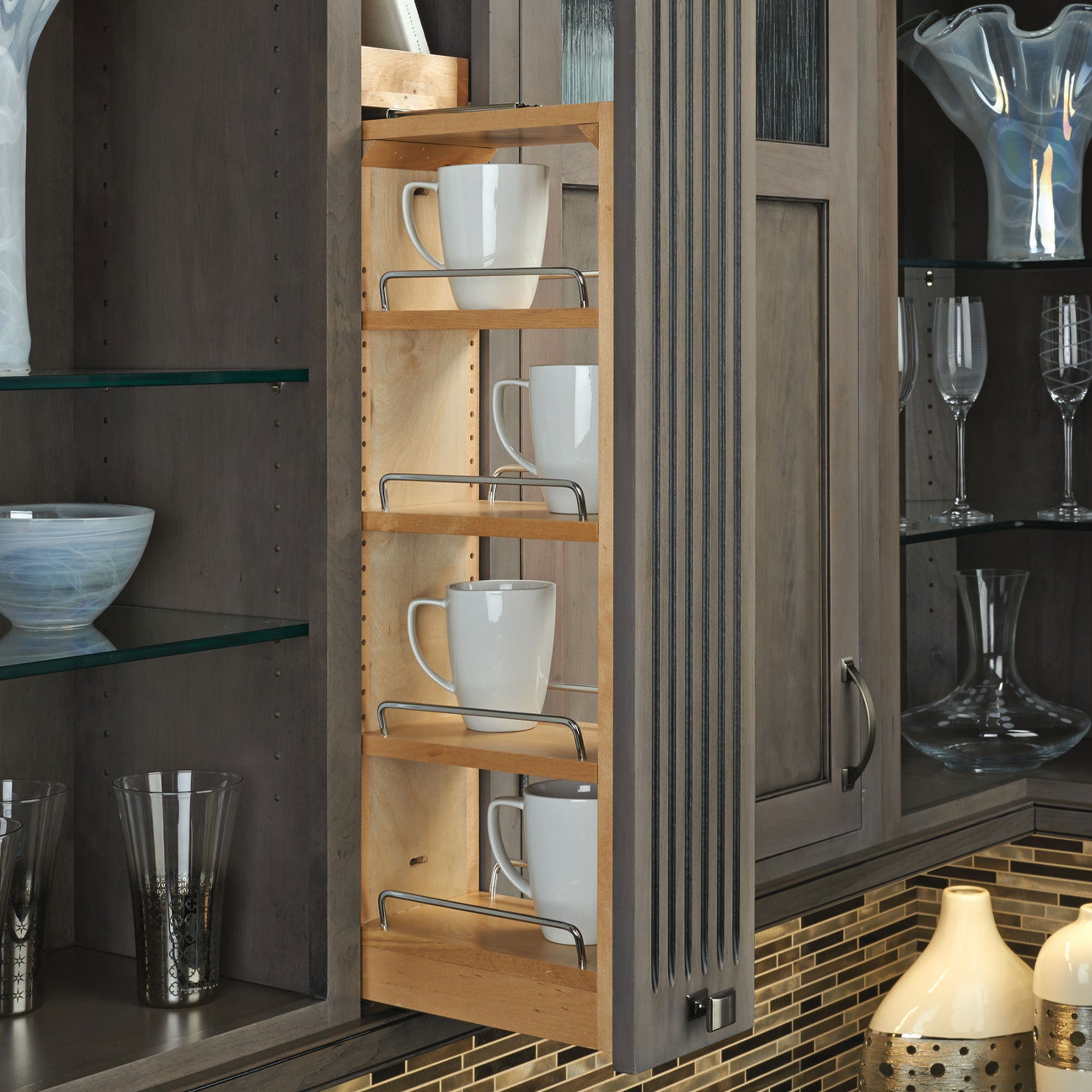 Rev-A-Shelf Pullout Wall Filler Cabinet Wooden Organizer, 39" Hgt, 432-WF39-6C - VMInnovations