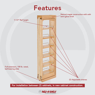 Rev-A-Shelf 6"x42" Pullout Between Cabinet Wall Filler Shelf Storage (Used)