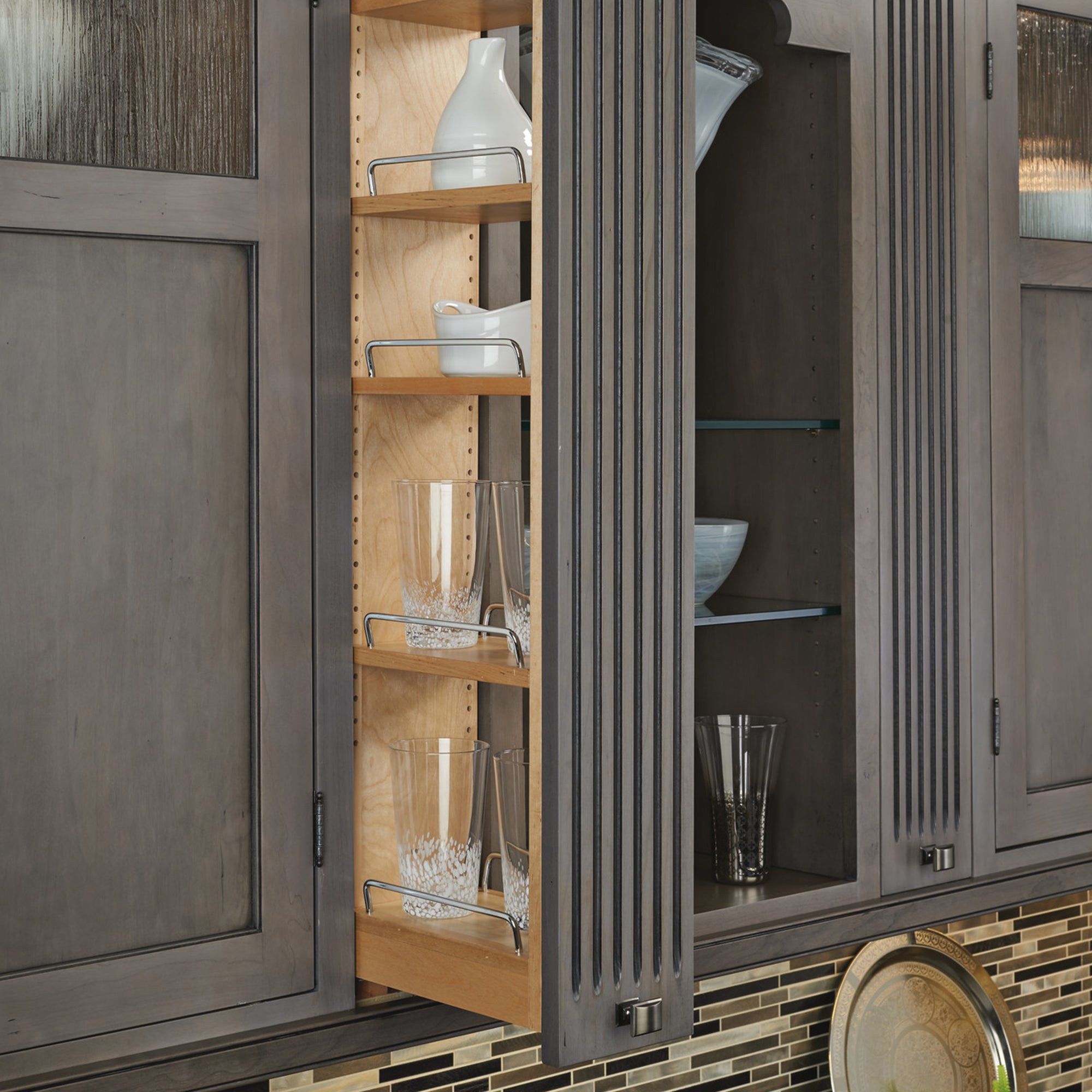 Rev-A-Shelf Pullout Wall Filler Cabinet Wooden Organizer, 42" Hgt, 432-WF42-6C - VMInnovations