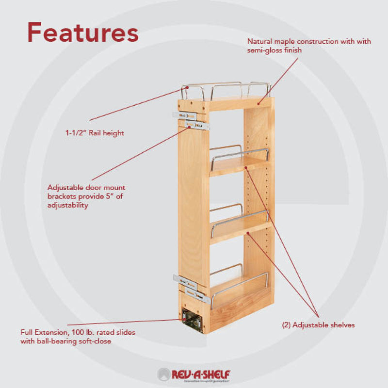 Rev-A-Shelf 5" Pullout Soft Close Cabinet Storage Organizer, Wood (Open Box)