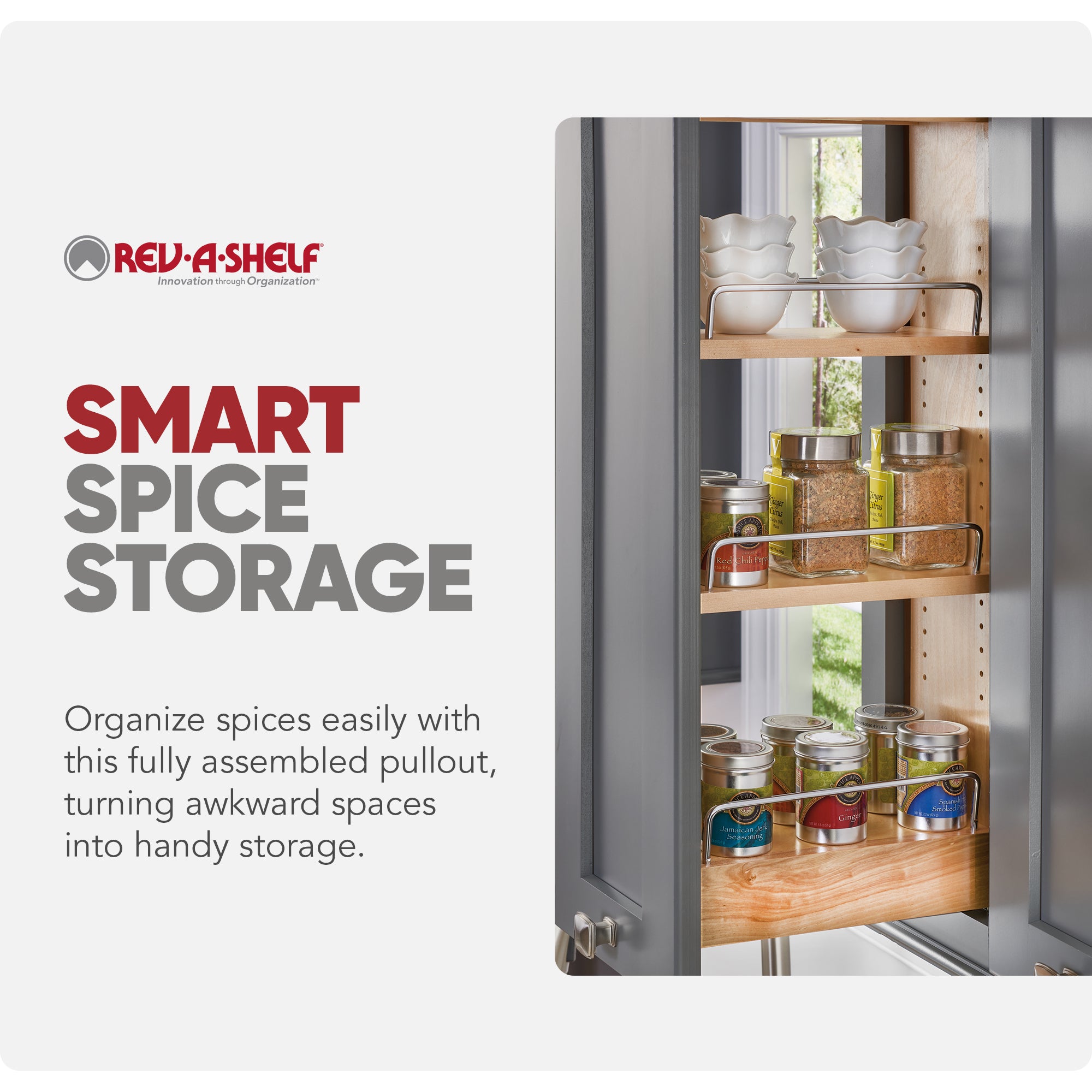 Rev-A-Shelf 8" Pullout Kitchen Wall Cabinet Organizer Soft-close, 448-BBSCWC-8C