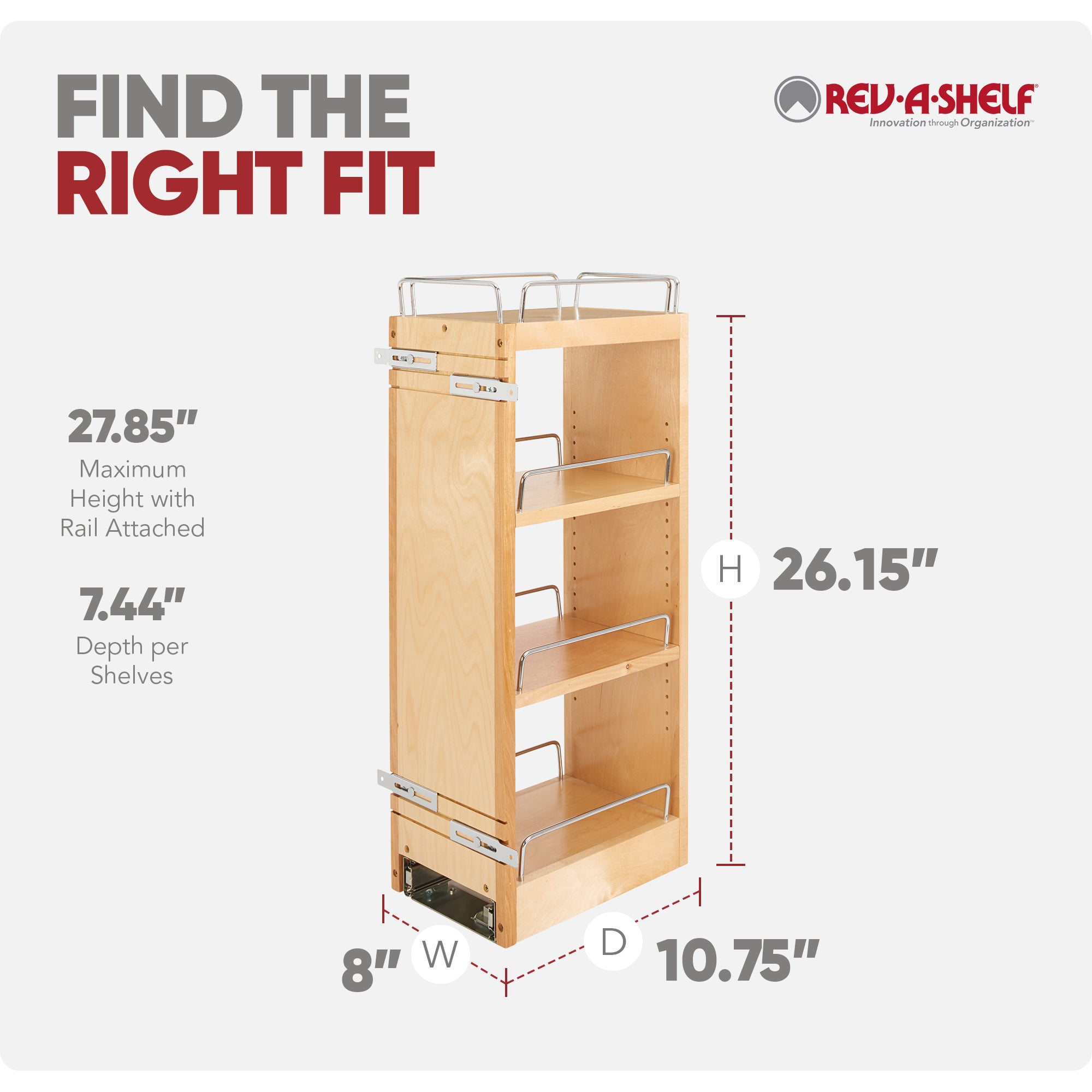 Rev-A-Shelf 8" Pullout Kitchen Wall Cabinet Organizer Soft-close, 448-BBSCWC-8C