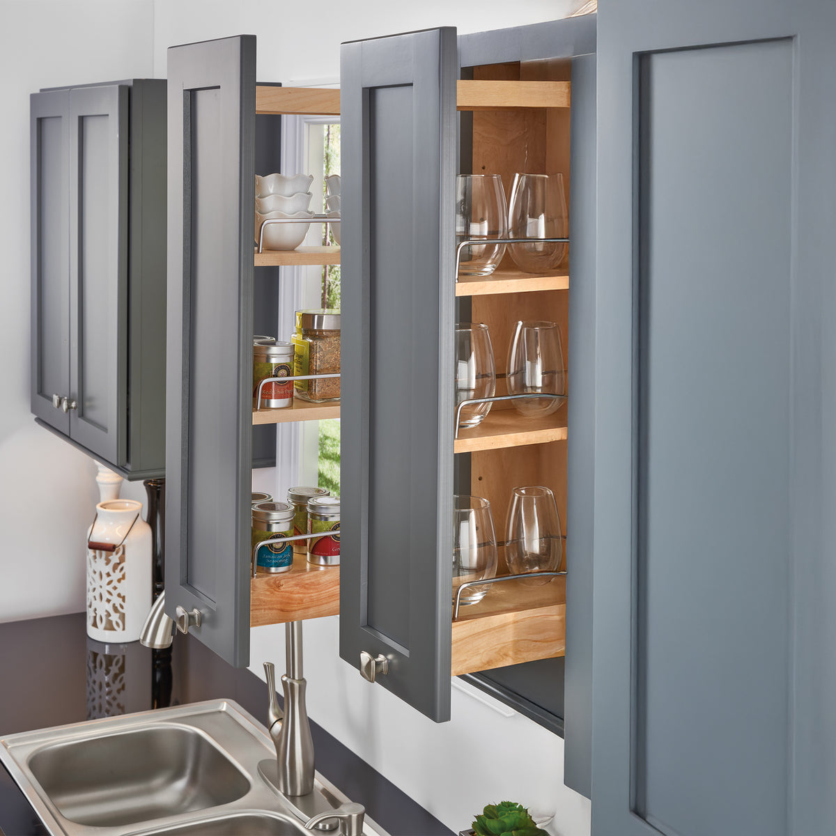 Rev-A-Shelf 448-BBSCWC 8" Pullout Soft Close Storage Organizer, Wood (Open Box)