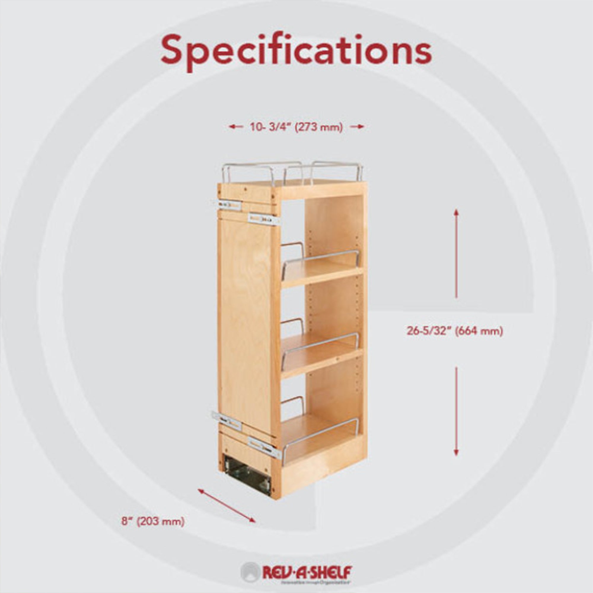Rev-A-Shelf 448-BBSCWC 8" Pullout Soft Close Storage Organizer, Wood (Open Box)