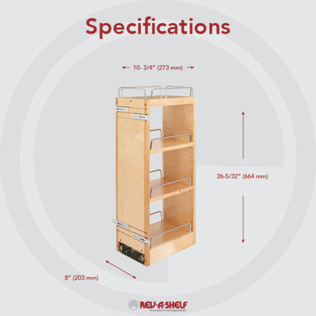 Rev-A-Shelf 448-BBSCWC-8C 8" Pullout Soft Close Storage Organizer, Wood (Used)