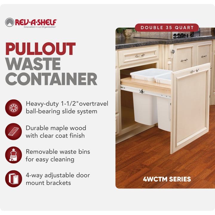 Rev-A-Shelf Double Pullout Top Mount Trash Can 35 qt., White, 4WCTM-24DM2 - VMInnovations