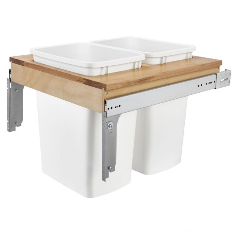 Rev-A-Shelf Double Pull Out Top Mount Trash Can 35 Quart, White, 4WCTM-24DM2