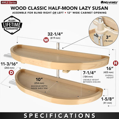 Rev-A-Shelf 32 Inch Wooden Kitchen Cabinet 2-Shelf Half Moon Lazy Susan (Used)