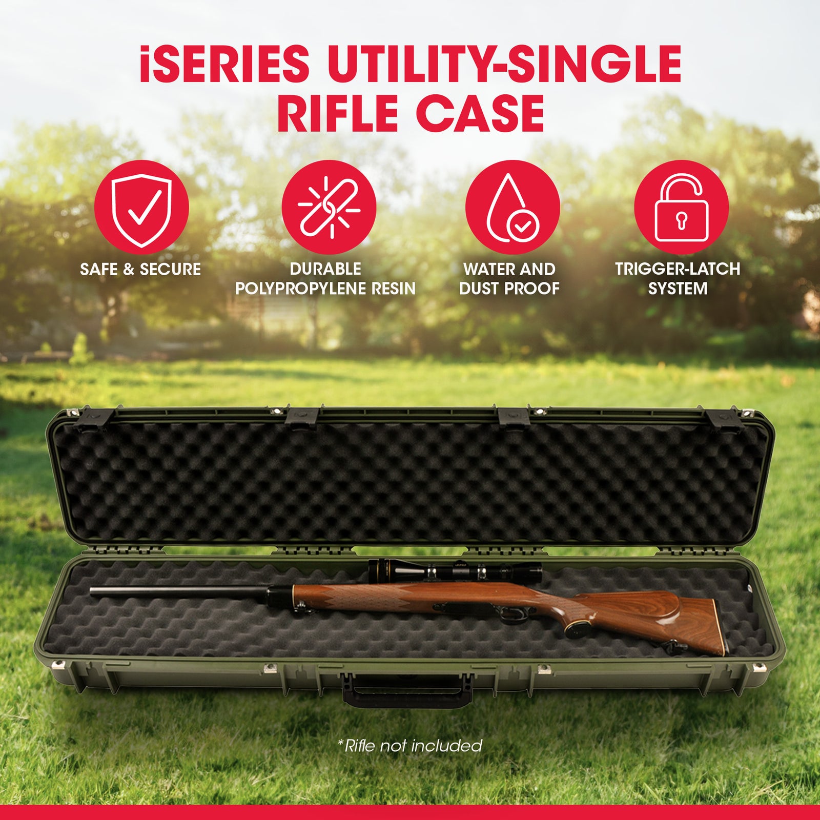 SKB Cases iSeries Hard Exterior Waterproof Utility Rifle Case, Green (Open Box) - VMInnovations