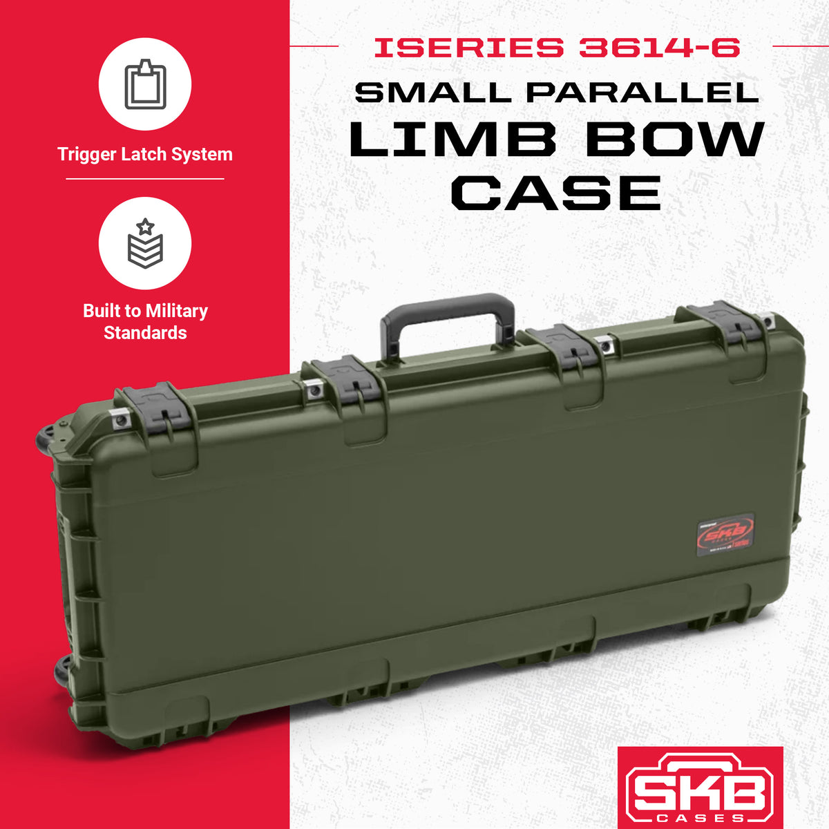 SKB Cases 3614 Hard Plastic Exterior Parallel Limb Bow Crossbow Case, Green