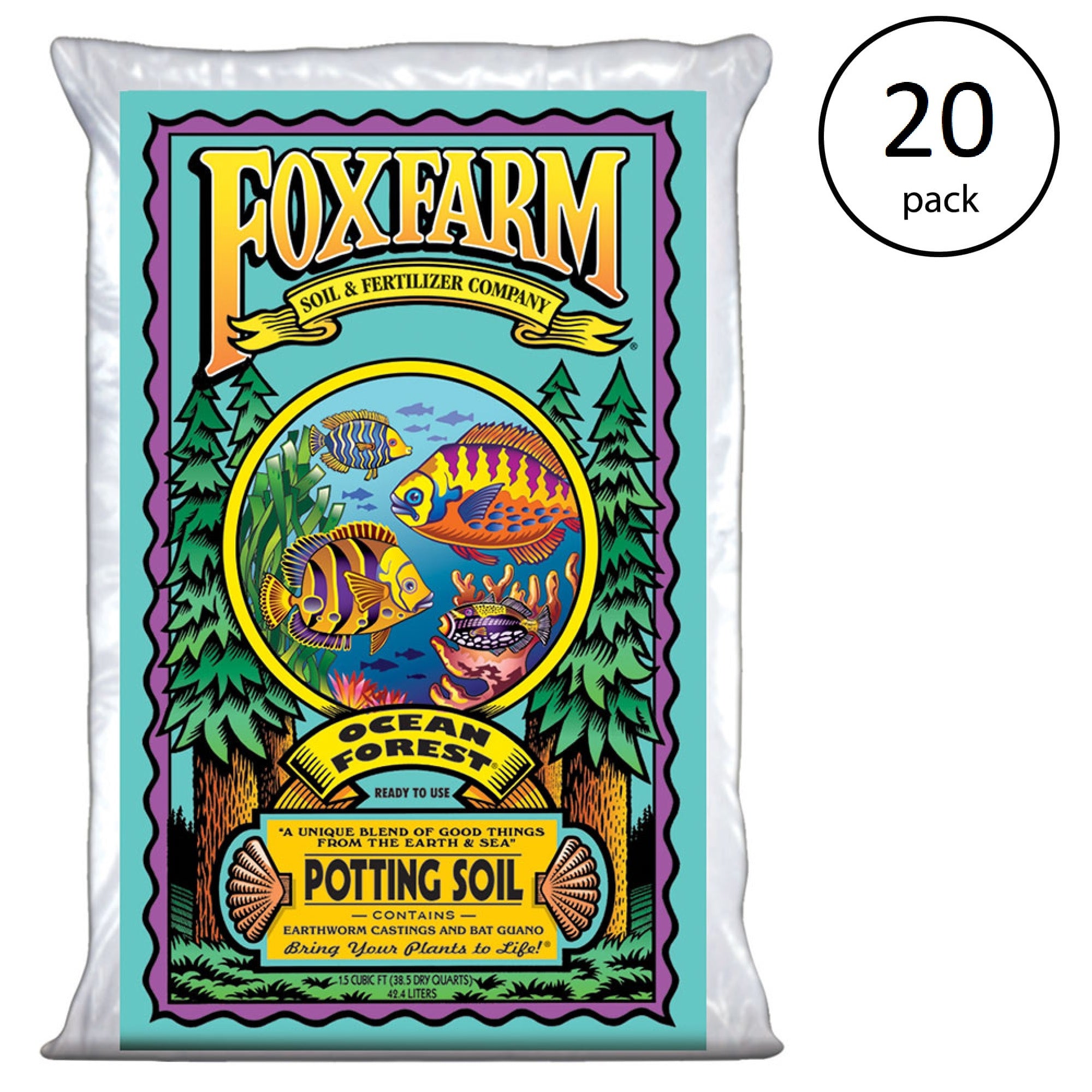 Foxfarm Ocean Forest Garden Potting Soil Bags 6.3-6.8 pH, 1.5 Cu Feet, 20 Pack - VMInnovations