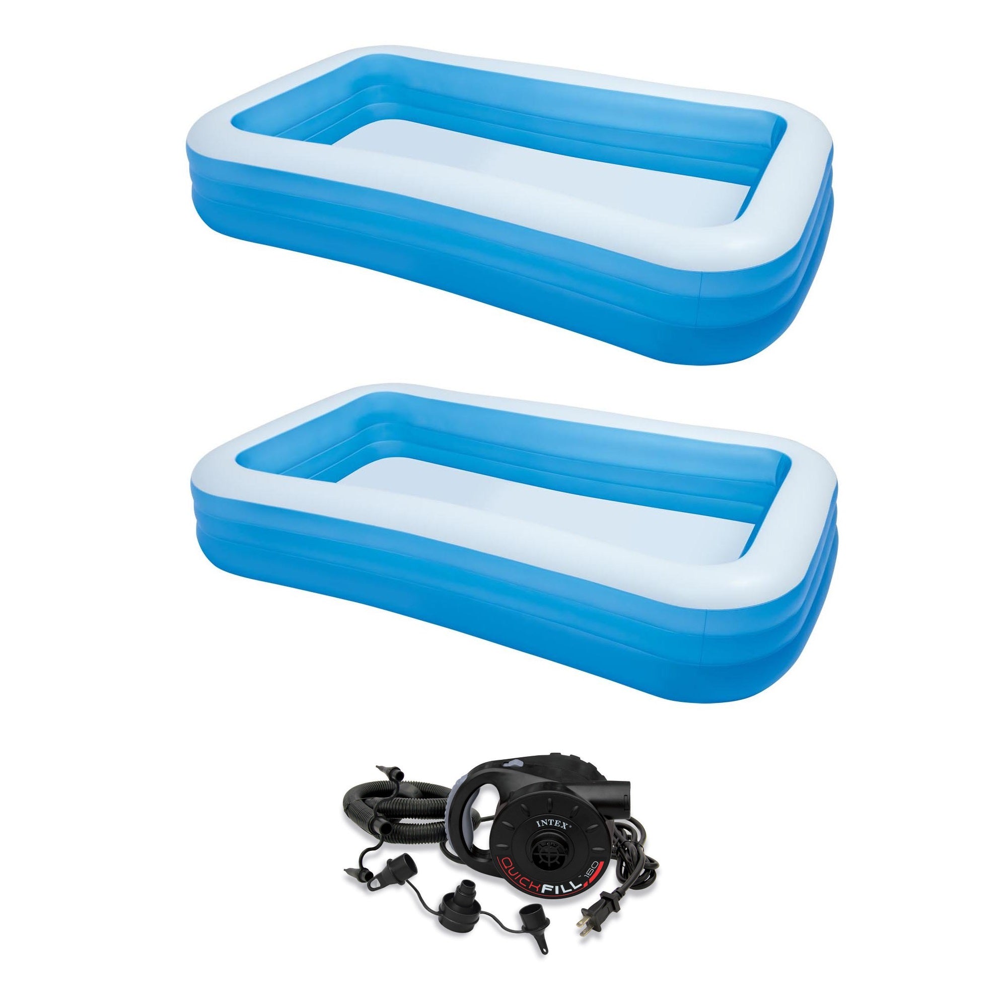 Intex Swim Center Family Backyard Inflatable Kiddie Pool 2 Pack & 120 V Air Pump