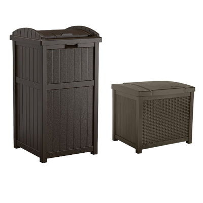 Suncast Hideaway Outdoor 33 Gal Trashcan and 22 Gal Wicker Outdoor Deck Box/Seat