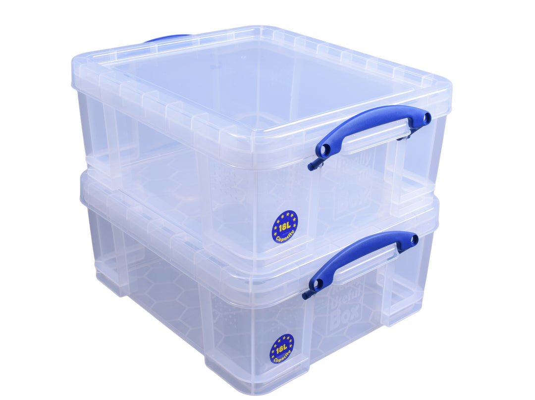 Really Useful Box 18L Storage Container w/Snap Lid & Clip Lock Handle, (2 Pack)