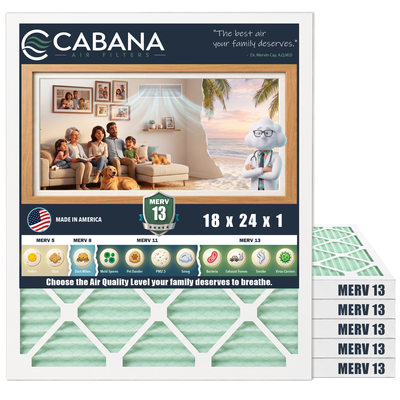 Cabana Air Filters 6 Pack HVAC Furnace Air Filters, MERV 13, 18 x 24 x 1, White - VMInnovations