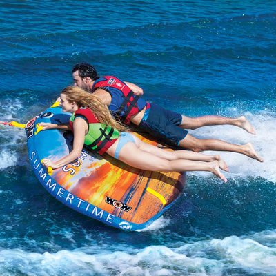 WOW Watersports Summertime Inflatable 2-Person Ultra Soft Top Lake Towable Tube