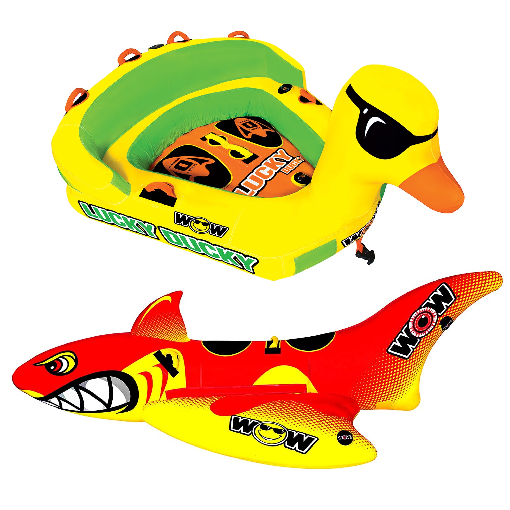 WOW Watersports Mega Ducky 2 Person Boating Tube and Big Shark Tube with Handles