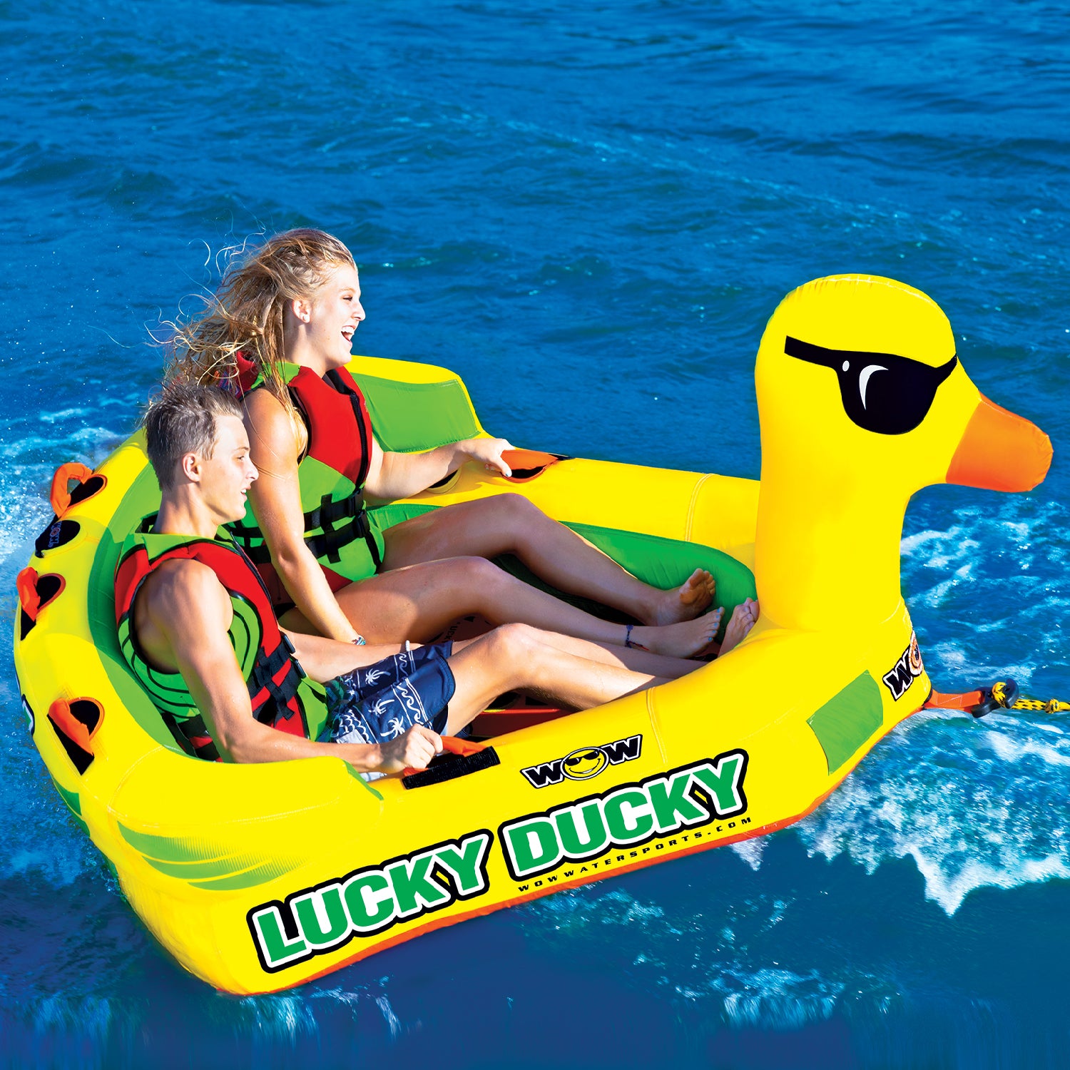 WOW Watersports Mega Ducky 2 Person Boating Tube and Rainbow Unicorn Lake Tube
