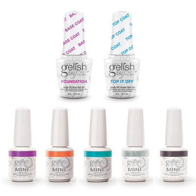 Gelish Dynamic Duo Foundation & Top Coat with Mini Petal 5 Color Gel Polish Set - VMInnovations