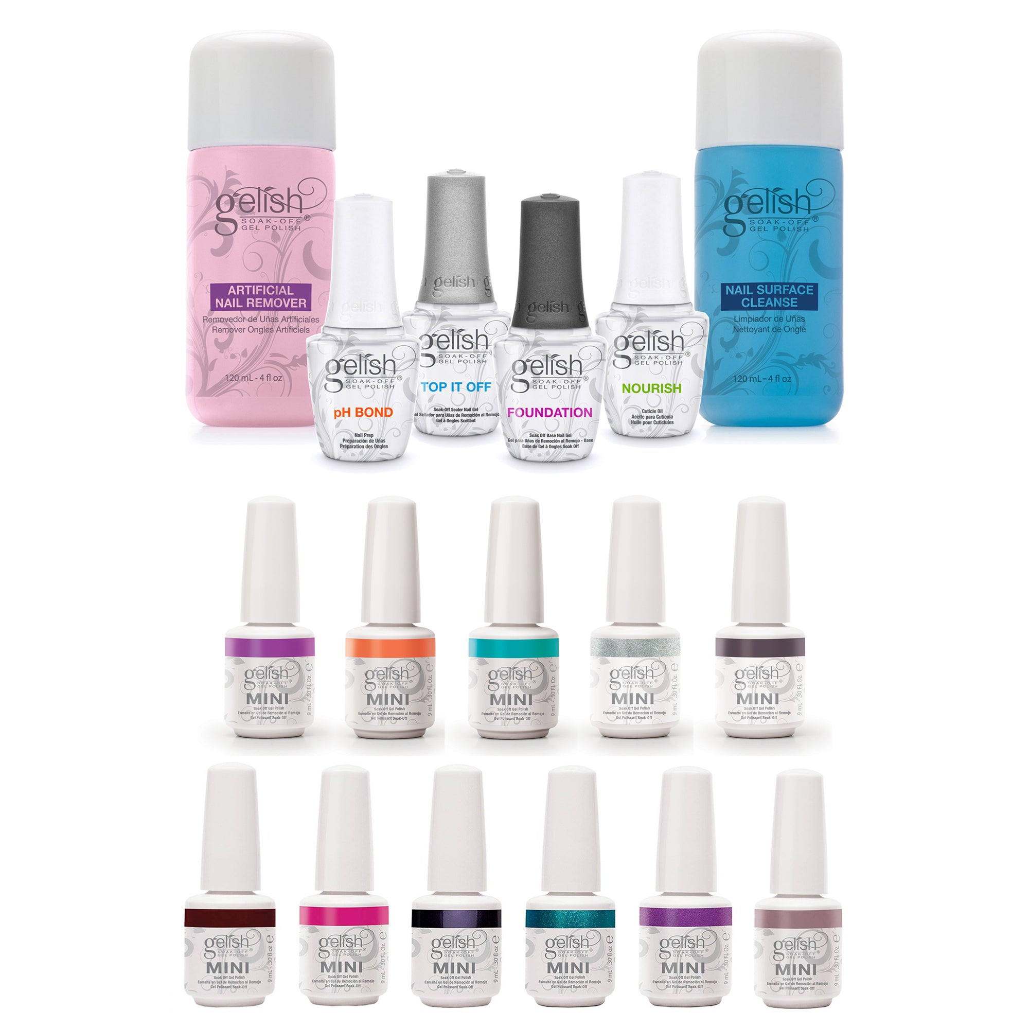 Gelish Gel Polish Basix Care Kit w/ Remover & 11 Soak Off Gel Nail Polish Colors - VMInnovations