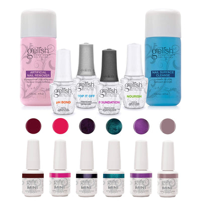 Gelish Mini Sassy Intergalactic Glam Gel Nail Polish 6 Pack & Basix Care Kit - VMInnovations