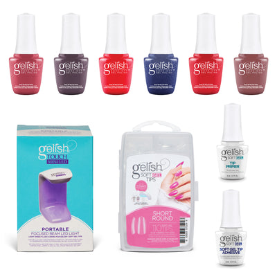 Gelish 110 Tip Kit w/ Mini Cure Light & Soak Off Gel Midnight Caller Polishes, 6
