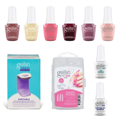 Gelish 110 Tip Kit w/ Mini Cure Light & Soak Off Gel Mini Passion Set, 6 Colors